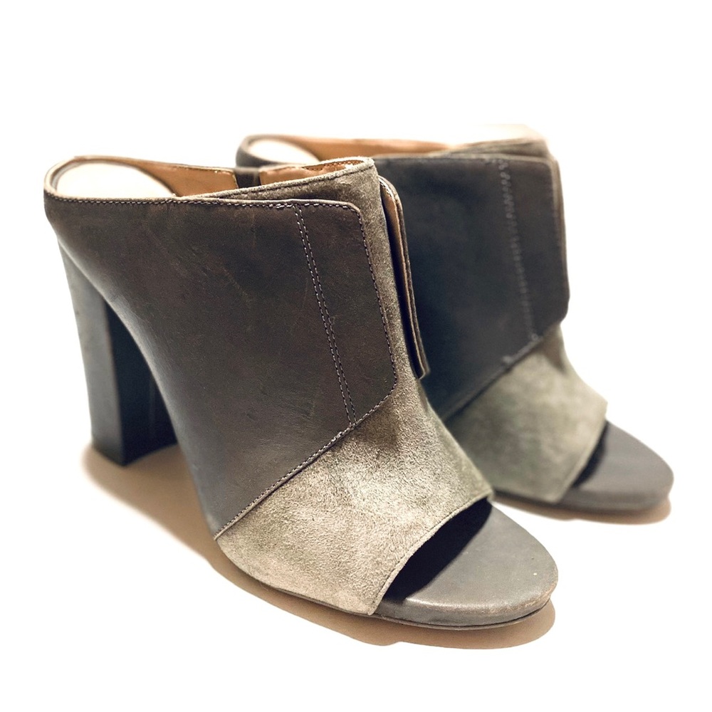Gray saks fifth avenue mules approx 4in heel